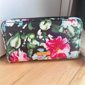 ALDO Floral Wallet - Black, Pink, and Green